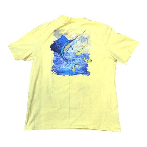 Guy Harvey M Yellow Short Sleeve Graphic Tee W/ Marlin Mahi Mahi Fish Scene - Picture 4 of 6